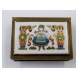 Vintage brass and porcelain match box holder with