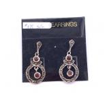 Vintage sterling silver, marcasite and garnet earr