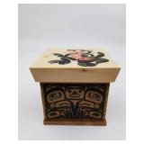 Tlingit trinket box with strand of dyed black pear