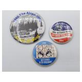 3 Alaskan themed pins including 2  1980s Iditarod