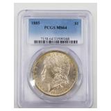 Morgan silver dollar 1885 MS64 by PCGS