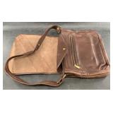 Brown leather carry purse with stiffened removeabl