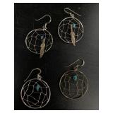 2 Pairs of sterling silver and genuine turquoise d