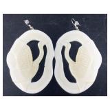 Gorgeous pair of relief carved swan earrings from