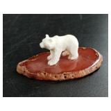 Bone bear on an agate slab 3/4"