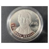 2009 P Louis Braille silver dollar proof