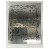 Sterling silver copy of early Colonial paper curre