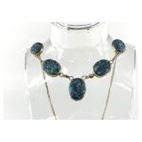 Silver alloy and faux turquoise necklace