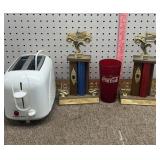 Trophies, Coca Cola glass, toaster, Christmas