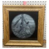 Etched slate pheasants framed (heavy)