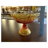 Amberina Glass Louisa Pattern Footed Fruit Bowl