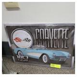 1957 Blue Corvette Metal Sign 12"x16"