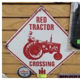 IH Red Tractor Crossing Metal Sign