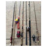 LOT OF 6 MISC RODS AND REELS