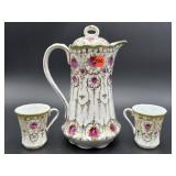 3 PC PORCELAIN CHOCOLATE POT AND 2 CUPS