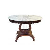 CHERRY LYRE BASE OVAL MARBLE TOP TABLE