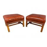 2 CHIPPENDALE SHERRILL FURNITURE LEATHER OTTOMANS