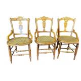 3 VICTORIAN CANE BOTTOM CHAIRS