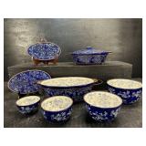 8 PC OF BLUE OLD WORLD TEMP-TATIONS OVENWARE
