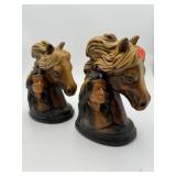 PR OF HEAVY CHALKWARE HORSE AND INDIAN BOOKENDS