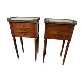 2 FRENCH MARBLE TOP 3 DRAWER STANDS