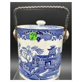 CIRCA 1900 BLUE WILLOW BISCUIT BARREL