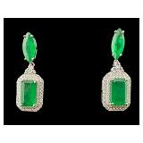 PLATINUM PR OF NATURAL EMERALD/DIAMOND DANGLE