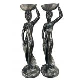 2 TALL CHALKWARE TRIBAL ART WOMEN SCULPTURES