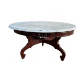 MAHOGANY KIMBRELL FURNITURE OVAL MARBLE TOP