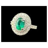 14K WHITE GOLD EMERALD AND DIAMOND RING