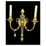 LARGE ORNATE HEAVY BRASS 2 LIGHT WALL SCONCE