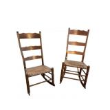 2 RARE HIS AND HERS LADDER BACK OAK ROCKERS