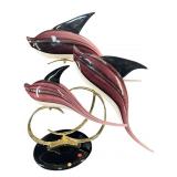 RARE ARTIST SIGNED MURANO 3-JUMPING DOLPHINS