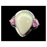 PLATINUM OPAL, PINK SAPPHIRE, AND DIAMOND RING