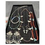 5 PC LOT OF TURQUOISE, CORAL NECKLACES AND