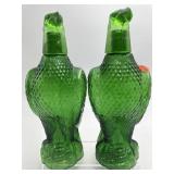 PR OF VINTAGE GREEN GLASS EAGLE DECANTERS