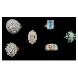 LOT OF 6 COSTUME JEWELRY RINGS