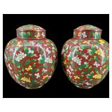 2 DOGWOOD CLOISONNE GINGER JARS