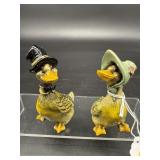 2 ANTIQUE CAST IRON HAND PAINTED DUCK FIGURINES