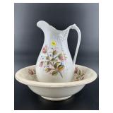 POTTERYWORKS HAND PAINTED BOWL AND PITCHER