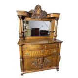 TIGER OAK CLEAN HEAVY CARVED BUFFET WITH BEVELLED