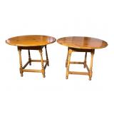 2 DREXEL STRETCHER BASE PINE TABLES