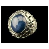 14K WHITE GOLD BLUE STAR SAPPHIRE RING