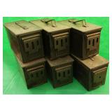 Lot 6x Green Metal Ammo Boxes 12ï¿½/6ï¿½/7ï¿½ with Lids