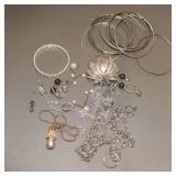 Silver Toned Jewelry Lot with bracelets Earrings