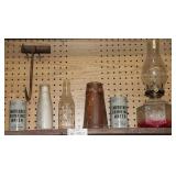 Antq oil lamp / old glass bottles / Can Water