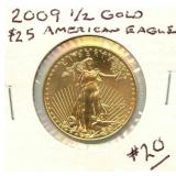 2009 1/2 oz .999 Gold American Eagle - 25 Dollar,