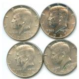 Group of (4) 40% Silver Kennedy Half Dollars