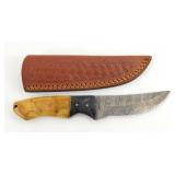 New Damascus Blade Hunting Knife with Leather