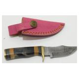 New Damascus Blade Knife with Leather Sheath -